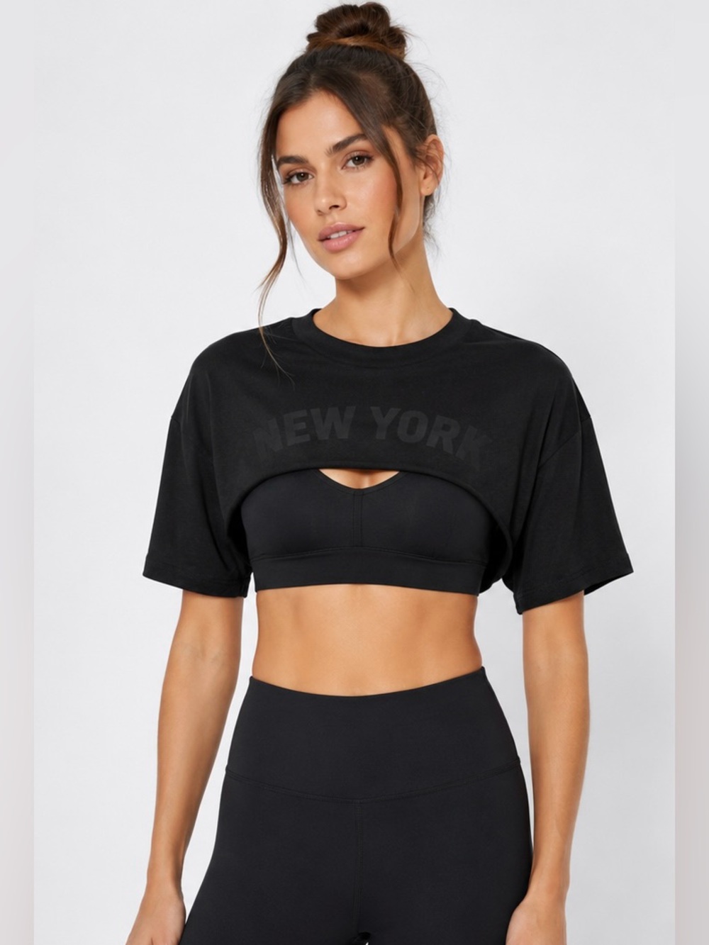 ALO Yoga Black Cropped Cutout Tee with New York Graphic 🖤